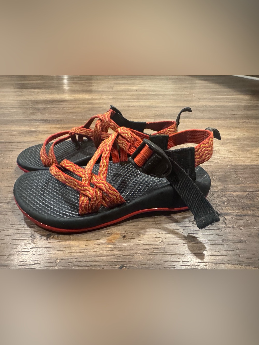 Chaco ZX/1 Ecotread Kids Sandals Black & Orange Sz 2